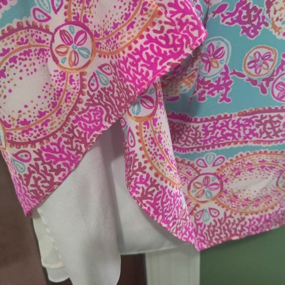 VEUC Sz M Lilly Pulitzer Sea Silk Dusk dress - Hot Pink, Turquoise, Coral, White - Picture 11 of 11